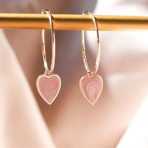 Elegant Pink Heart Hoop Earrings